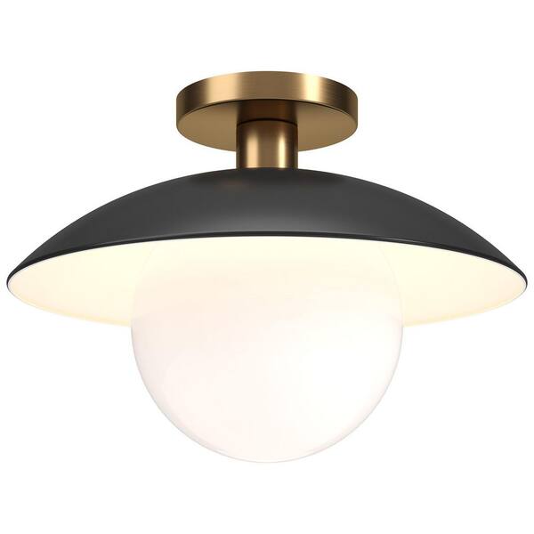 Meyer&Cross Alvia 14.5 in. Brass Matte Black and White Metal Semi-Flush ...