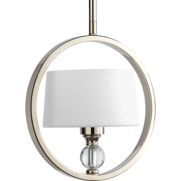 Progress Lighting Fortune Collection 1-Light Polished Nickel Mini Pendant with Opal Etched Glass