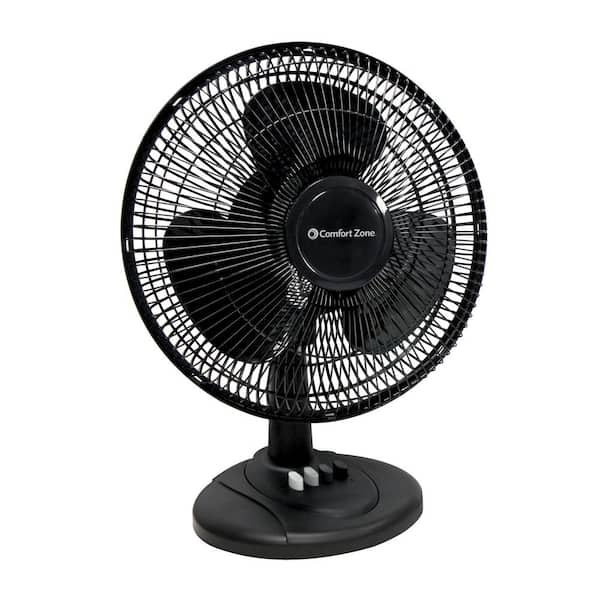 Photo 1 of 12 in. Black Oscillating Table Fan with Adjustable Tilt