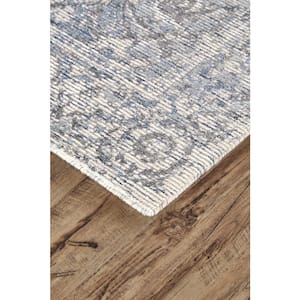 8 X 11 Blue and Ivory Abstract Area Rug