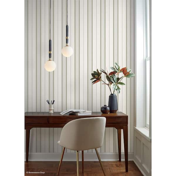 Townhouse Stripe Ivy Green Peel and Stick Wallpaper Sample