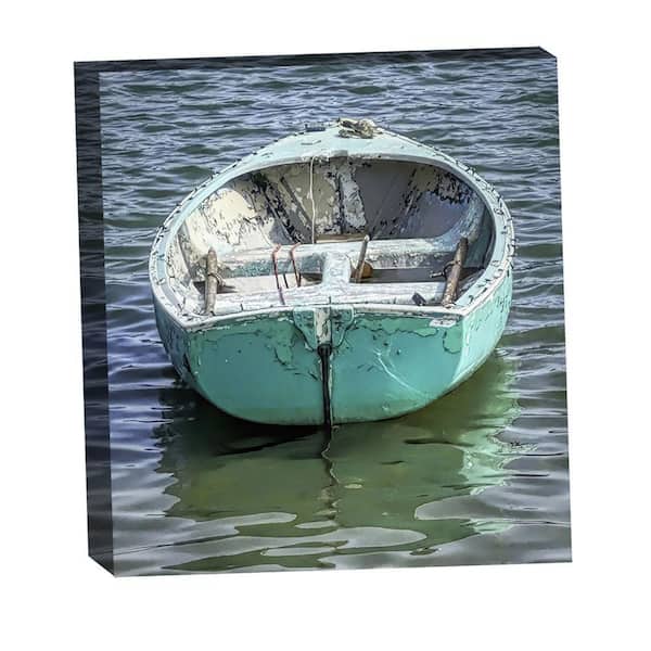 VENICE BEACH Collections Aqua Rowboat in the Marsh by Grotto Studios 1-Piece Unframed Graphic Print Abstract Poster Art Print 36 in. x 36 in.
