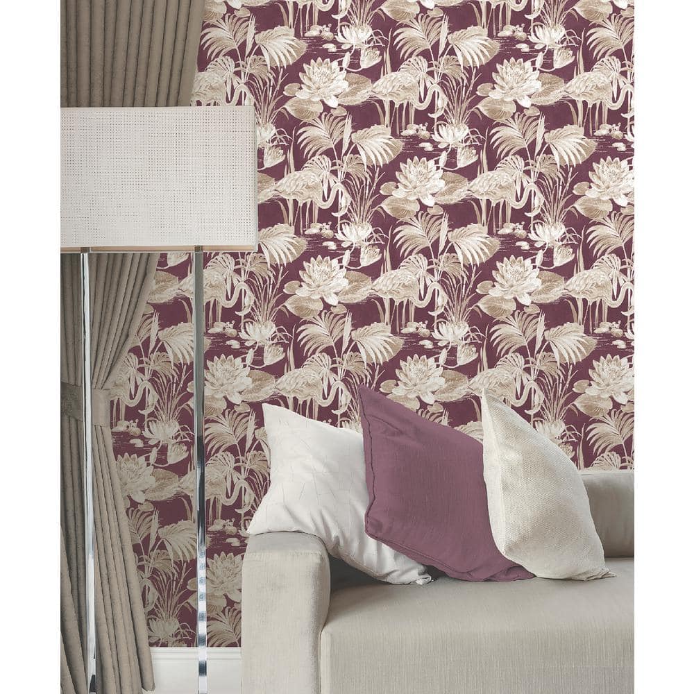 Purple and Off-White Tropical Flamingo Botanical Wallpaper