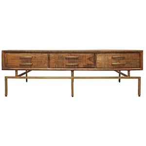 Caroline 32 in. Brown Rectangle Wood Coffee Table with Solid Wood, Storage