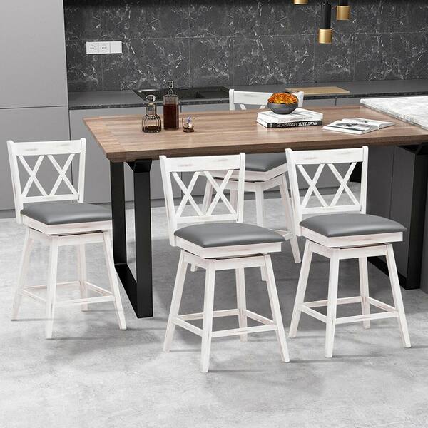 Amfibisch rol Leidingen Gymax 38 in. H Set of 4 Barstools Swivel Counter Height Chairs w/Rubber  Wood Legs White GYM07355 - The Home Depot