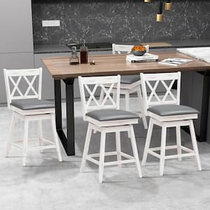 38 in. H Set of 4 Barstools Swivel Counter Height Chairs w/Rubber Wood Legs White