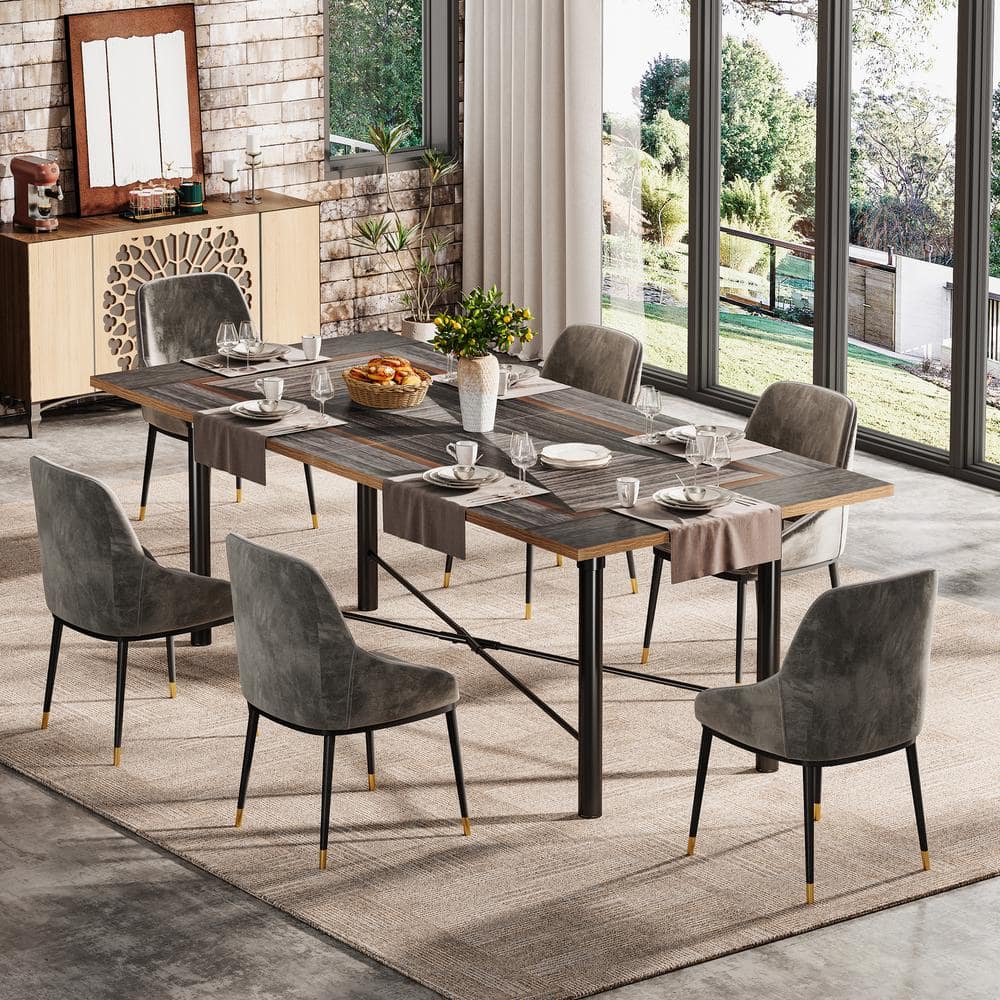 Roesler Modern Gray Engineered Wood 63 in. 4-Legs Dining Table Seats 6-Kitchen Table with Heavy-Duty Metal Frame -  BYBLIGHT, BB-HL051XD