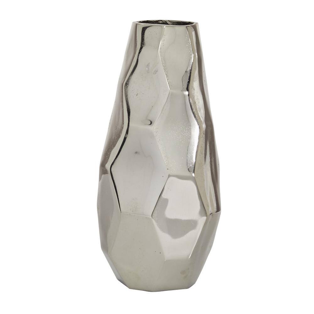 14.85" Silver Geometric Aluminum Metal Decorative Vase