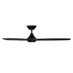 54 in. LED Matte Black Blitzen Indoor and Outdoor 3-Blade Smart Ceiling Fan with 3000K Light Kit and Remote Control