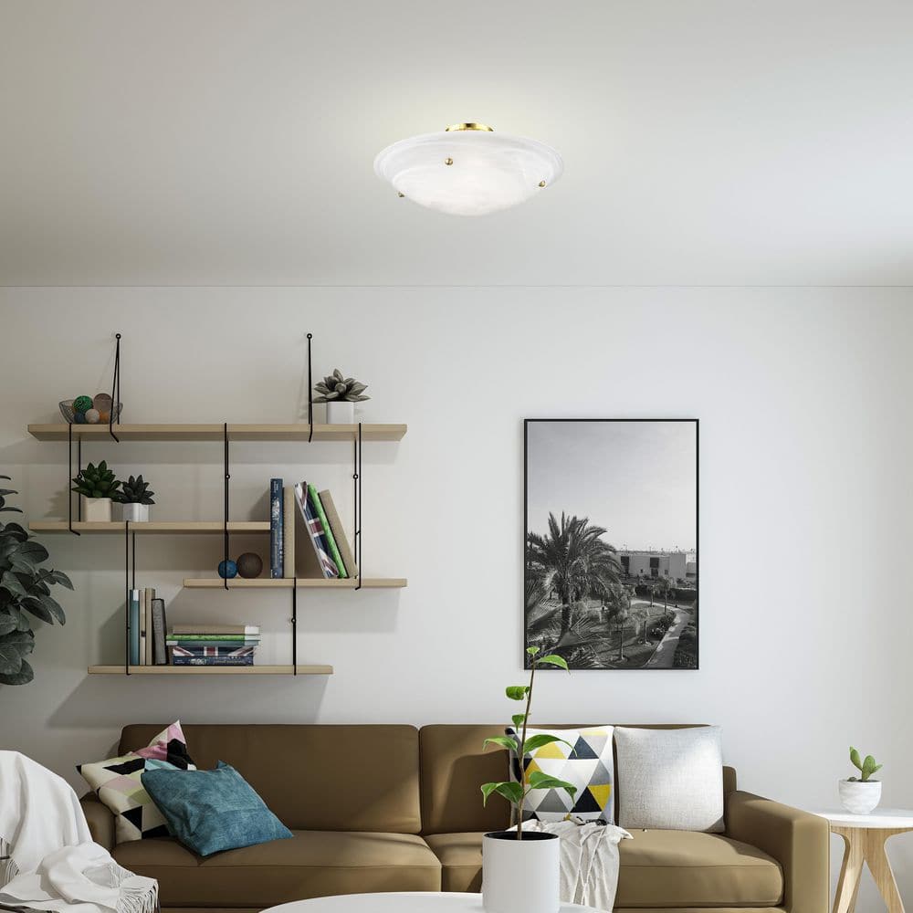 Oasis Polished Brass 4-Light Flush Mount with White Alabaster Glass