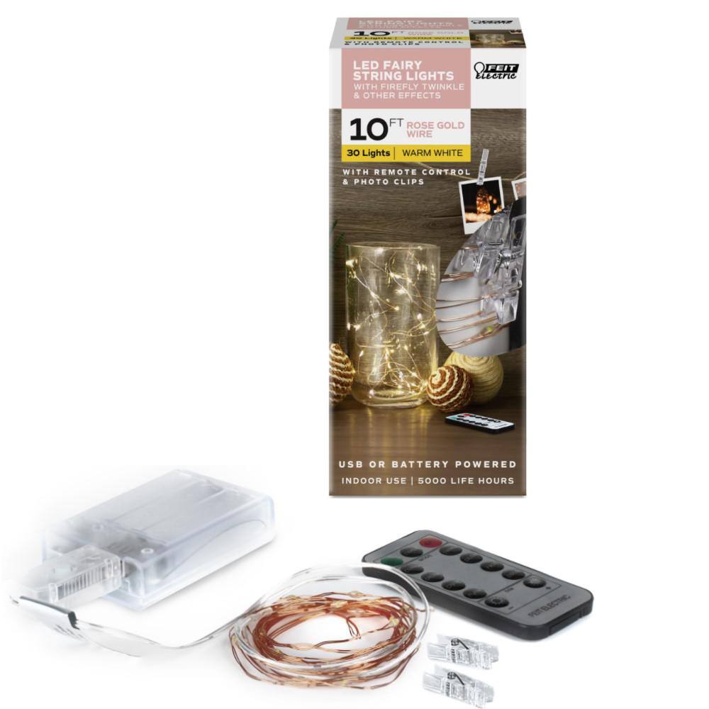 Feit Electric 30Light 10 ft. Indoor LED Rose Gold Warm White USB or