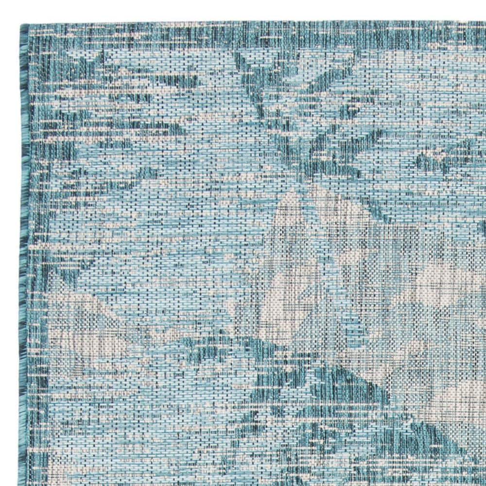 Modern Grey & Aqua Synthetic Square Easy-Care Area Rug - 4' x 5'7"