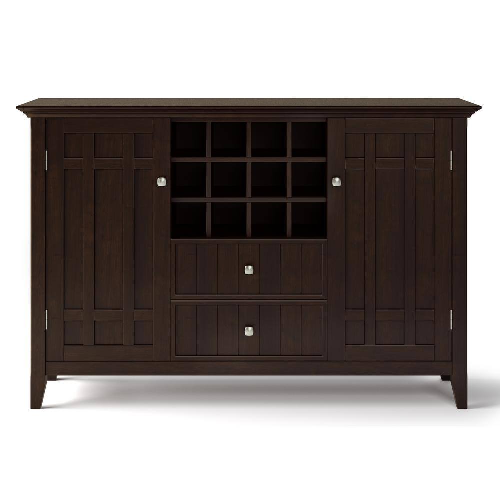 Dark Chestnut Brown Solid Wood Sideboard Buffet with Wine Rack