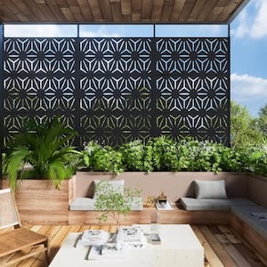 72 in. Outdoor Garden Fence Metal Privacy Screen Garden Screen Panels Star Pattern in Black
