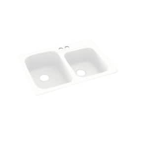 Dual-Mount Solid Surface 33 in. x 22 in. 2-Hole 55/45 Double Bowl Kitchen Sink in White