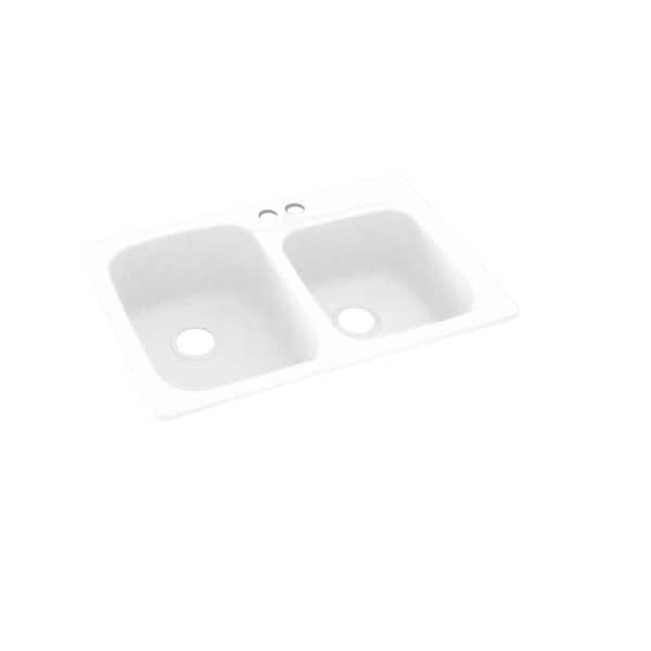 Swan Dual-Mount Solid Surface 33 in. x 22 in. 2-Hole 55/45 Double Bowl Kitchen Sink in White