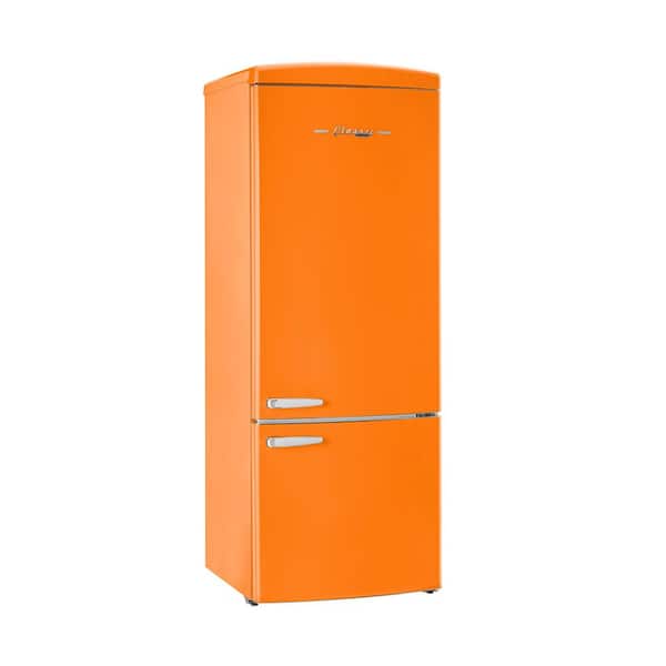 Classic Retro 28 in. 16.7 cu. ft. Frost Free Bottom Freezer Fridge in Creamsicle Orange, Energy Star
