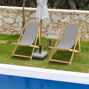 2-Piece Foldable Patio Sling Chair w/Solid Bamboo Frame and Breathable Canvas Seat Beach