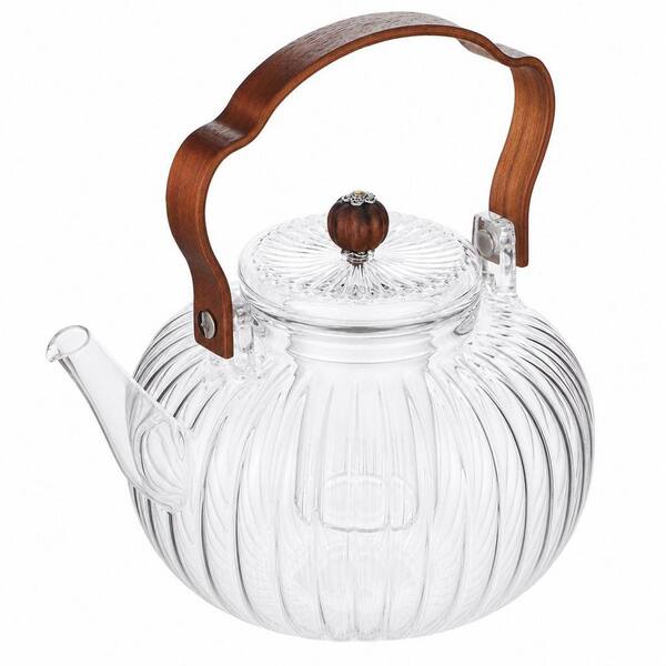 40 oz. 5-Cup Glass Pumpkin Teapot w/ Removable Infuser and Lid for Loose Leaf Blooming Tea, Stovetop and Microwave Safe