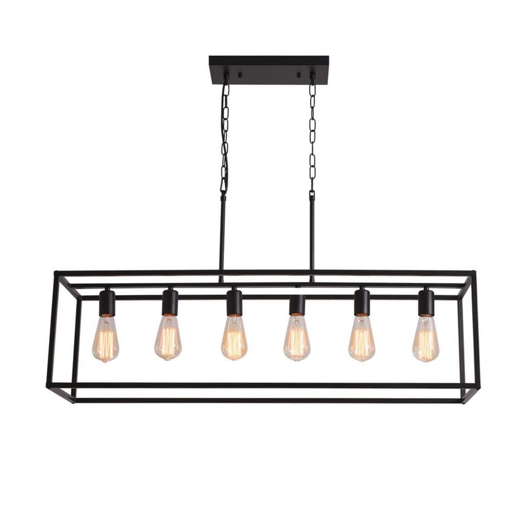 UMEILUCE 6Light Vintage Farmhouse Black Metal Chandelier for Island