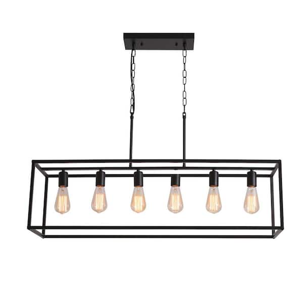UMEILUCE 6-Light Vintage Farmhouse Black Metal Chandelier for Island Kitchen Hanging Pendant Light