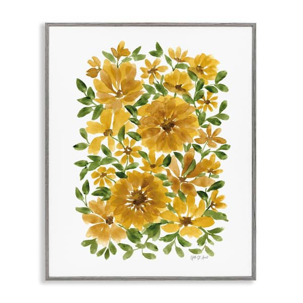 Stupell Industries Scattered Sunflower Blooms by Yvette St. Amant Gray Framed Nature Giclee Art Print 14 in. x 11 in.