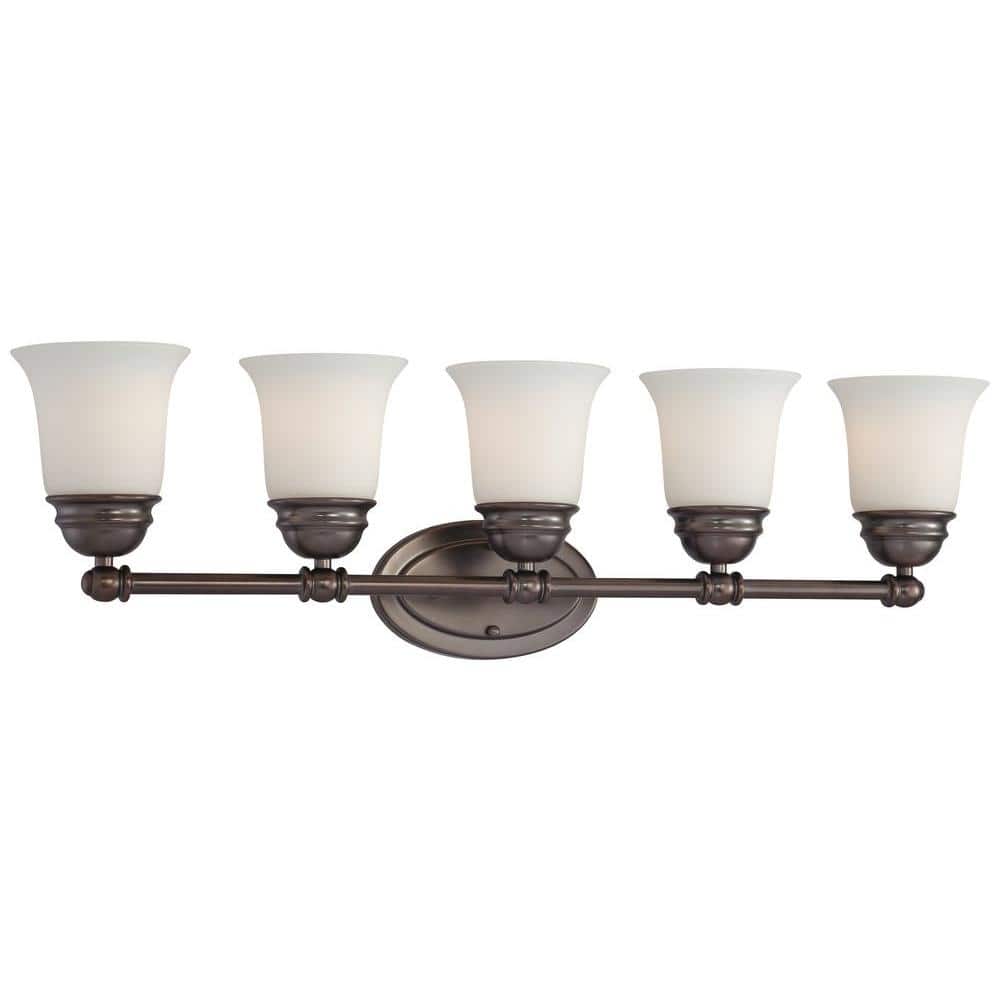Bella 5-Light Oiled Bronze Vanity with Frosted Glass Shades