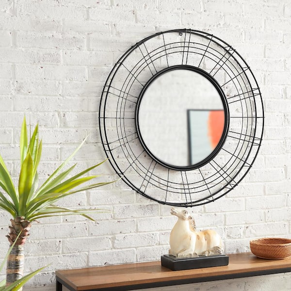 StyleWell Medium Round Black Caged-Frame Classic Accent Mirror (30 in. Diameter)