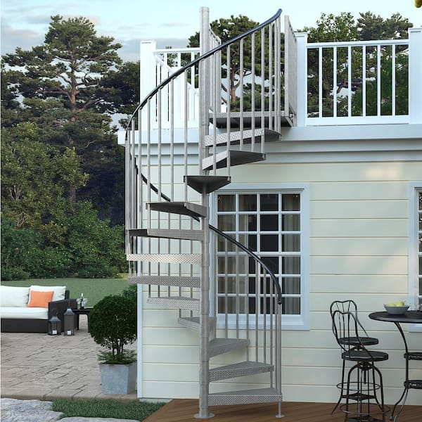 Reroute Galvanized Exterior 42in Diameter, Fits Height 136in - 152in, 2 36in Tall Platform Rails Spiral Staircase Kit