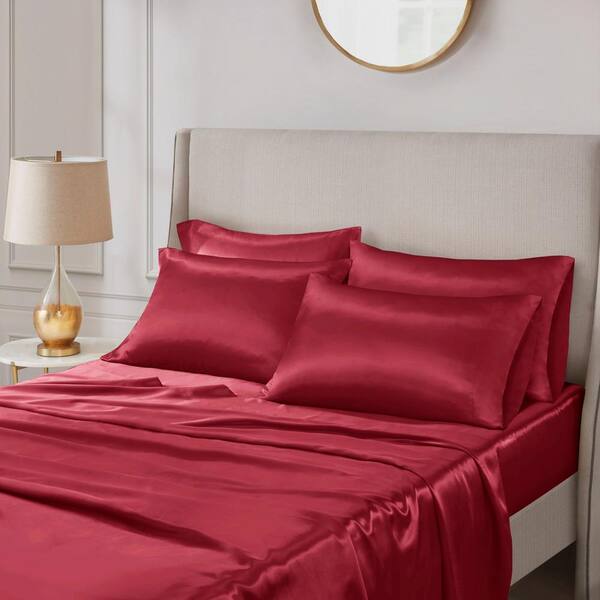 Madison Park Satin 6-Piece Red Solid Polyester Full Luxury Sheet Set