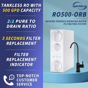 NSF-Certified 500 GPD Tankless Reverse Osmosis System, Reduces PFAS, Chloramine, Lead, Fluoride, Oil Rubbed Black Faucet