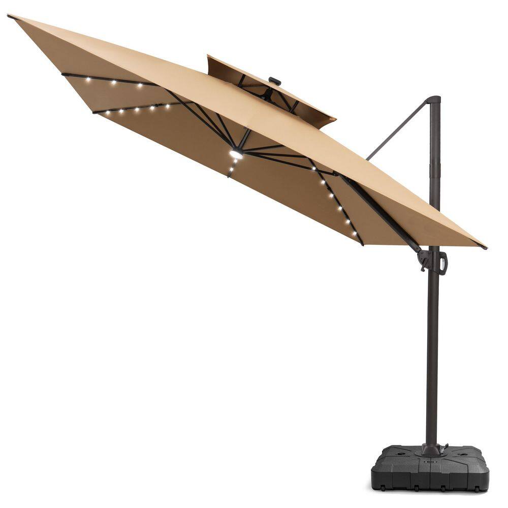 11 x 11 ft. Square Aluminum Outdoor Heavy-Duty 360° Rotation Cantilever Patio Umbrella with Light in Light Tan price history on PriceWatchPro