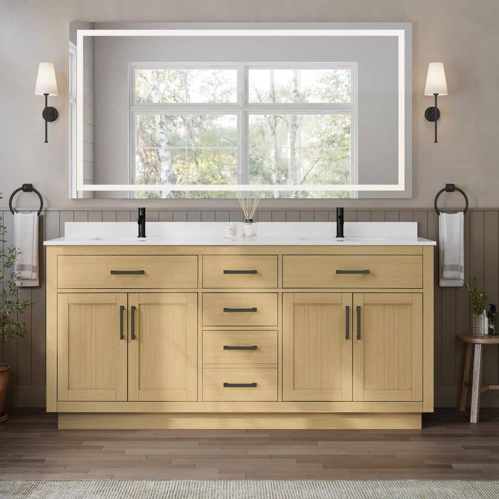 Beckett TK 72 in. Double Freestanding Rift Oak Bath Vanity with White Cultured Marble Top price history on PriceWatchPro