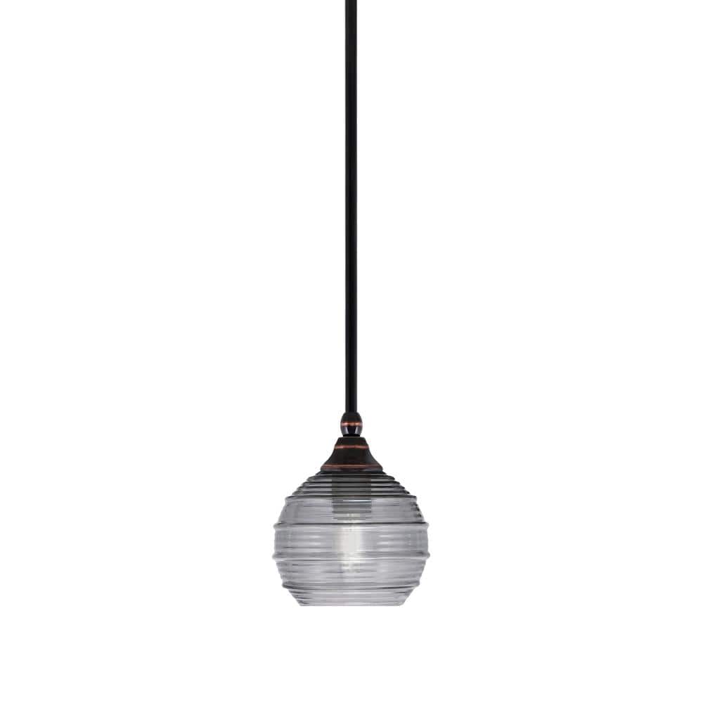 Sparta 100-Watt 1-Light Black Copper Mini Pendant Light with Smoke Ribbed G