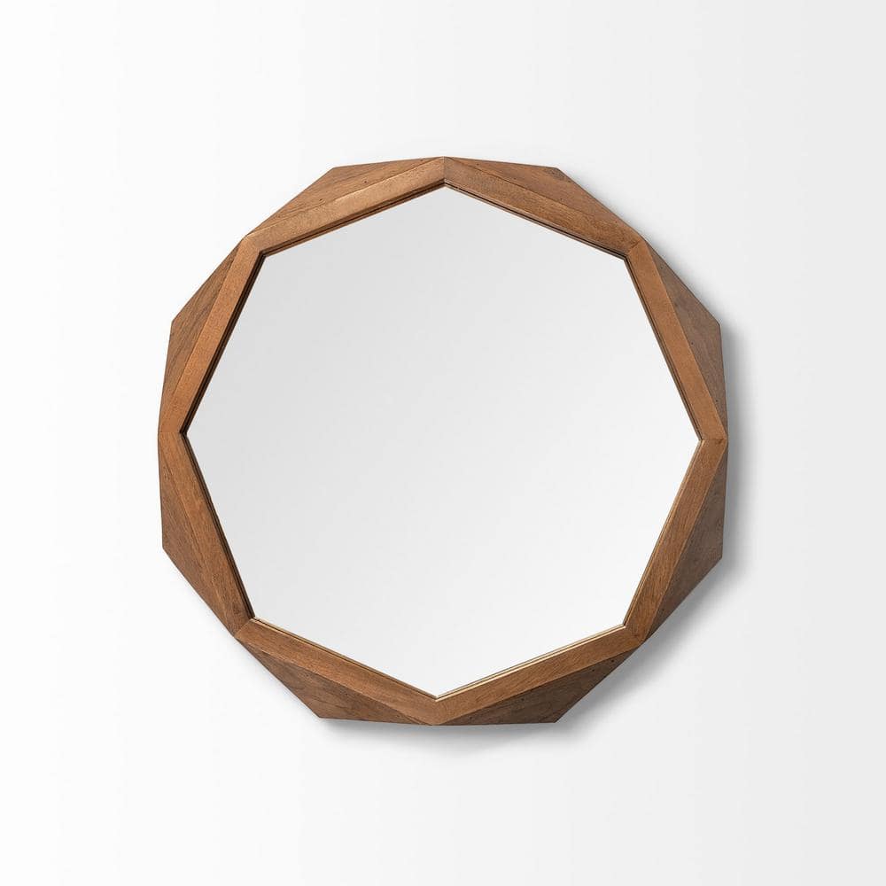 Aramis 32" Octagonal Brown Mango Wood Wall Mirror