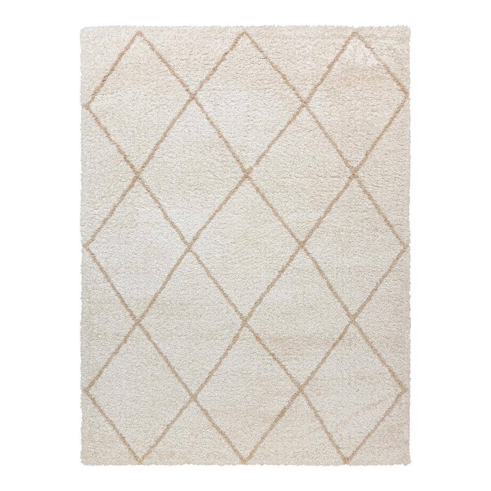 PRIVATE BRAND UNBRANDED Bazaar Holmby Diamond Ivory/Beige 5 ft. x 7 ft.  Trellis Shag Indoor Area Rug 18558 - The Home Depot