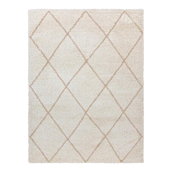 Bazaar Holmby Diamond Ivory/Beige 5 ft. x 7 ft. Trellis Shag Indoor Area Rug