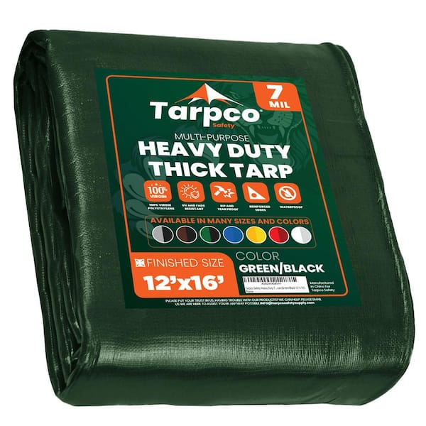 TARPCO SAFETY 12 ft. x 16 ft. Green/Black 7 Mil Heavy Duty Polyethylene Tarp, Waterproof, UV Resistant, Rip and Tear Proof