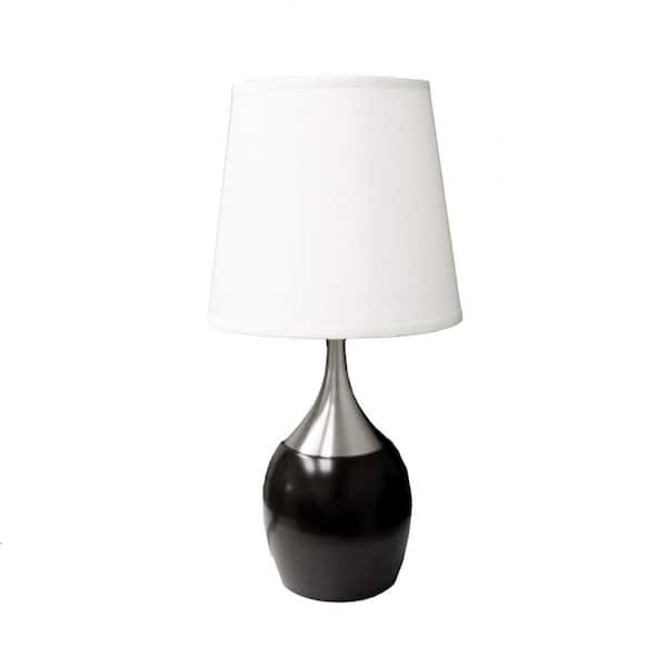 HomeRoots 25 in. Black and Silver Gourd Table Lamp with White Tapered Drum Shade