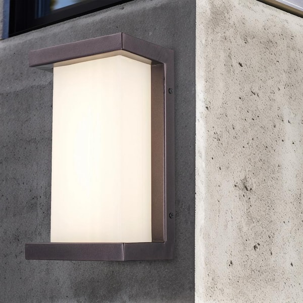 Bel Air Lighting Fairbank 10 in. Bronze Integrated LED Outdoor Wall Light Fixture with Acrylic Shade