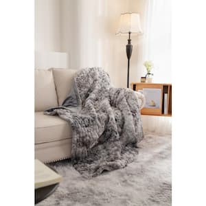 Gray 50 in. x 60 in. Ruched Faux Fur Throw Blanket