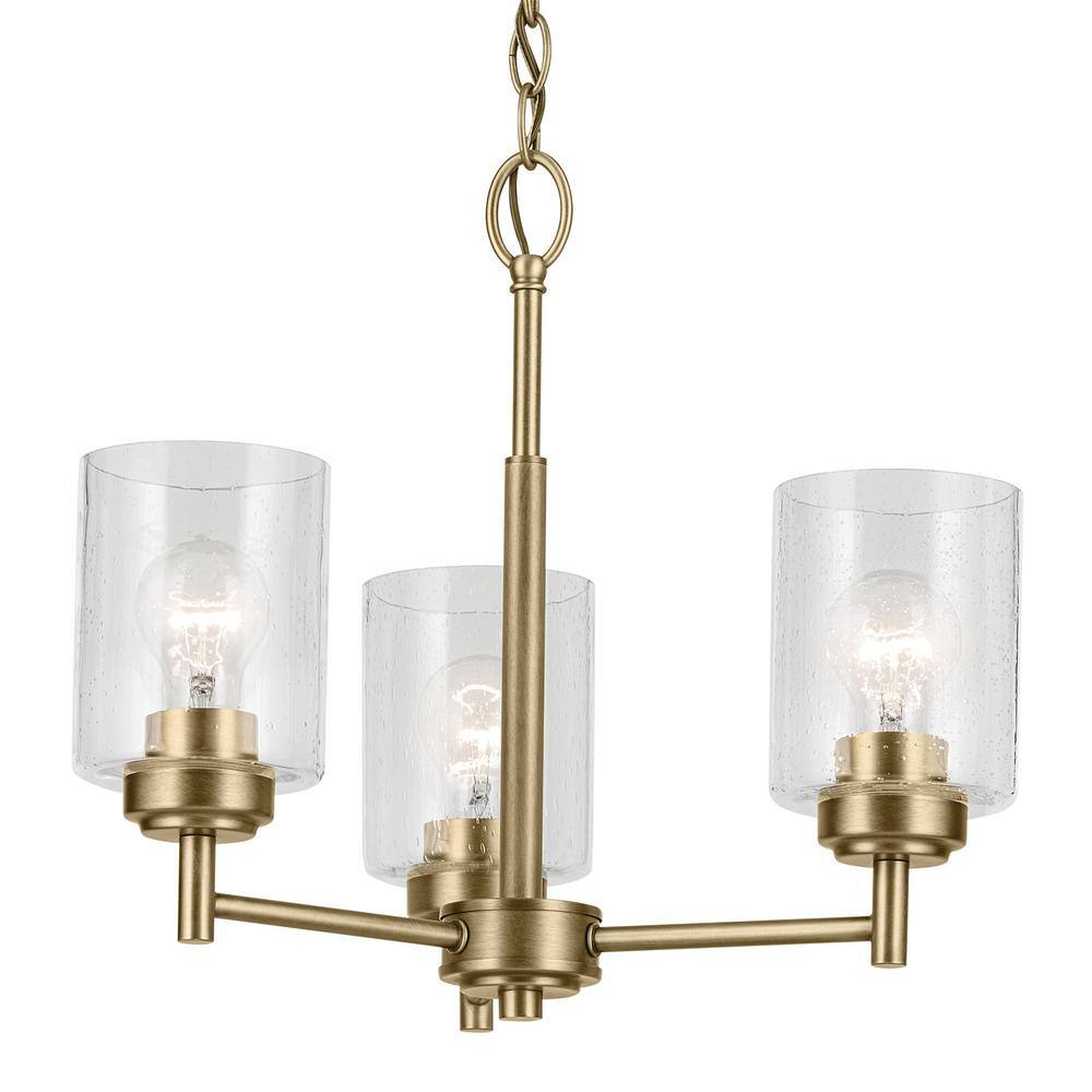 Natural Brass Mini Chandelier with Clear Seeded Glass