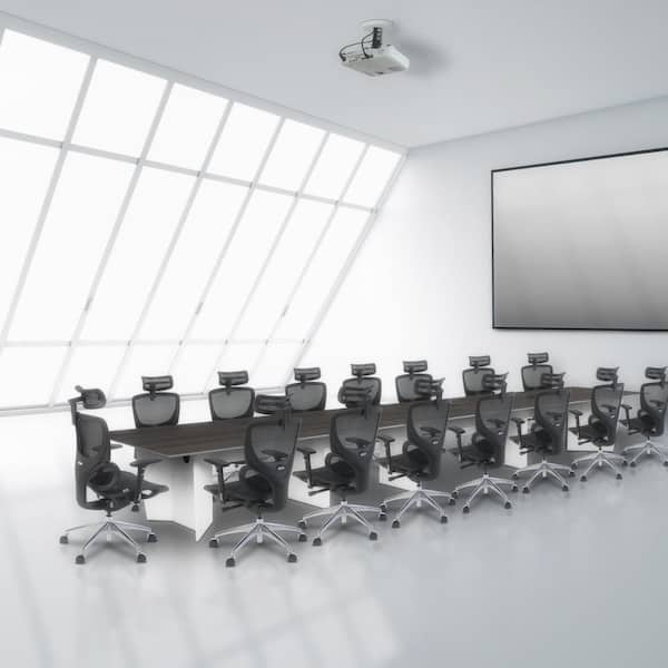 Array 240 in. Ash Grey Conference Table with Power Data Grommet Desk-White