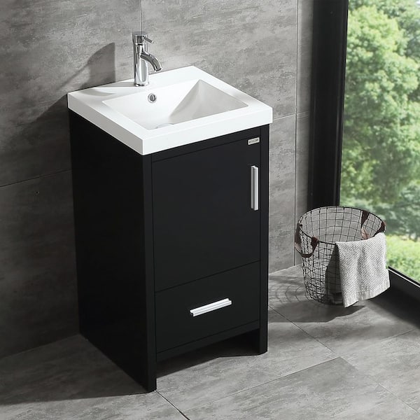 18 in. W x 18 in. D x 31.5 in. H Single Sink Freestanding Bathroom Vanity in Black with White Top and Faucet