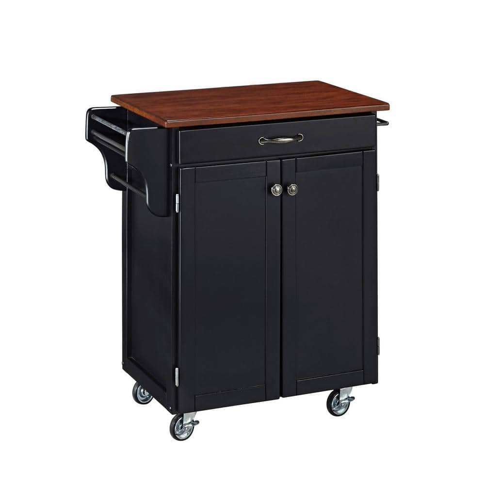 Homestyles Cuisine Cart Black Kitchen Cart With Cherry Wood Top G The Home Depot