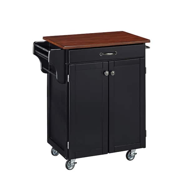 HOMESTYLES Cuisine Cart Black Kitchen Cart with Cherry Wood Top