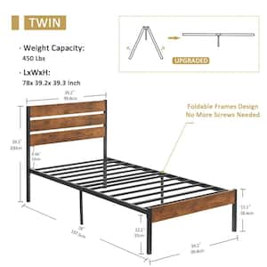 Twin Size Metal Platform Bed with Modern Wood Headboard and Footboard, Easy Assembly/No-Slip/No Noise，40.9"W，Brown