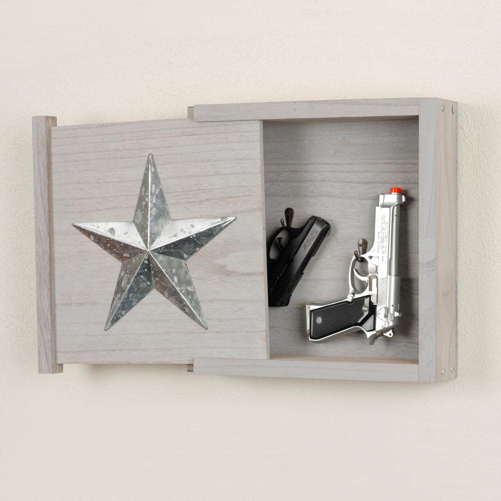 Distressed Gray Wood Floating Wall Cabinet with Metal Star