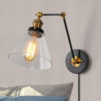 Modern Wall Sconce Lighting, Fenmore 1-Light Gold Plug-In or Hardwire Adjustable Swing Arm Wall Light