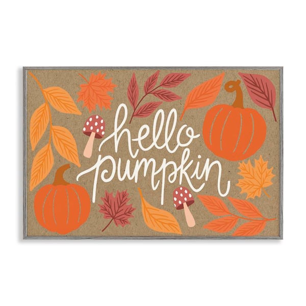 Stupell Industries Rustic Hello Pumpkin by Taylor Shannon Designs Gray Framed Nature Giclee Art Print 12 in. x 18 in.